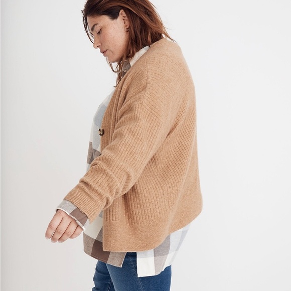 Madewell Cameron Ribbed Cardigan Sweater in Coziest Yarn Heather Toffee 4X NEW - Picture 2 of 7